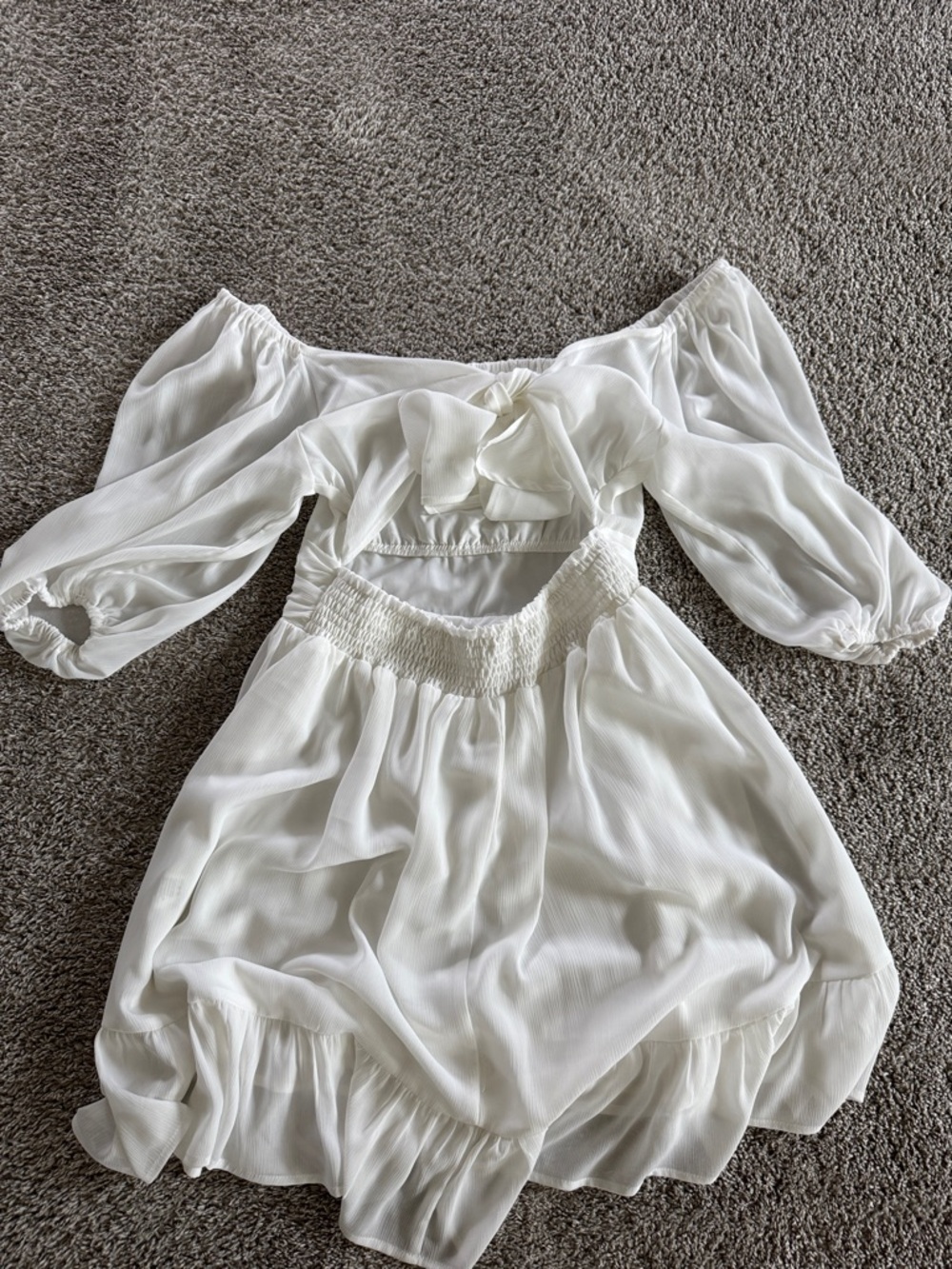 White Off-Shoulder Dress with Puff Sleeves - Picture 2 of 2